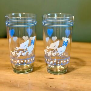 Farmhouse Geese & Hearts Tumblers Drinking Glass 12 oz, Brazil, Set of 2 Retro